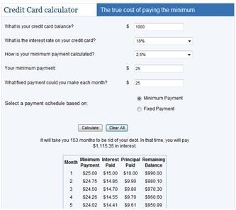 Calculator for Reducing Credit Card Debt